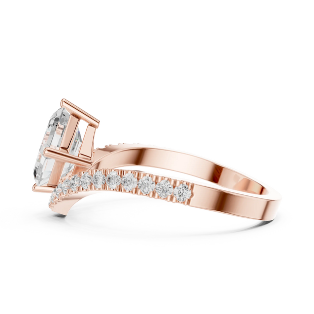Angle View: Emerald-Cut Diamond Ring with Bypass with Channel Setting in 14K Rose Gold – Lab Grown – Driona Jewels
