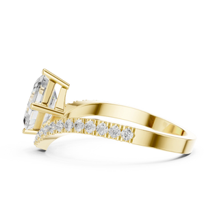 Side Profile: Emerald Diamond Ring with Bypass Pave Solitaire Setting in 14K Yellow Gold – Lab Grown – Driona Jewels
