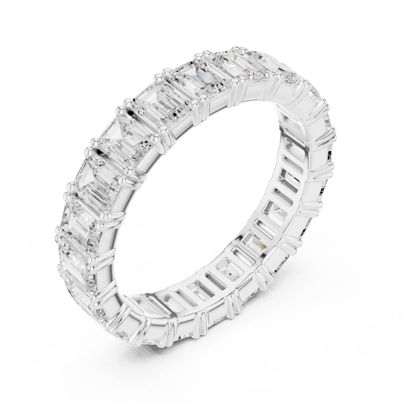 Band Detail: Emerald Cut Diamond Ring with Channel Setting in 14k White Gold - Lab Grown - Driona Jewels
