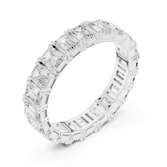 Band Detail: Emerald Cut Diamond Ring with Channel Setting in 14k White Gold - Lab Grown - Driona Jewels