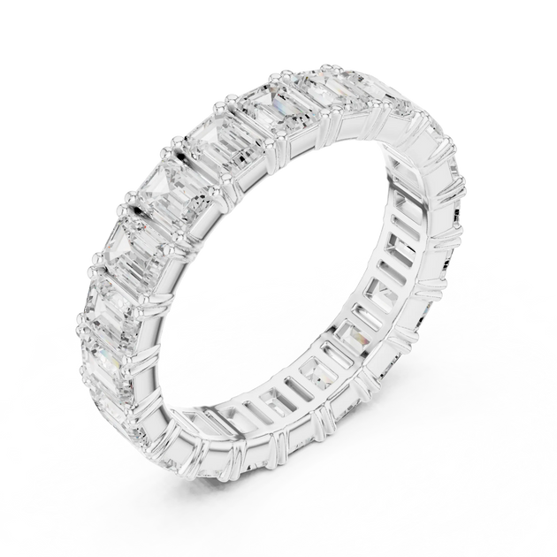 Band Detail: Emerald Cut Diamond Ring with Channel Setting in 14k White Gold - Lab Grown - Driona Jewels