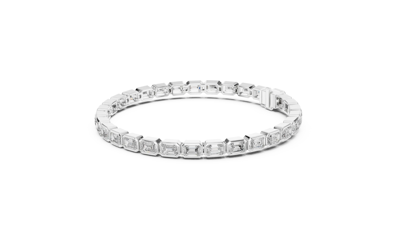 Front-view: Emerald Cut Diamond Ring with Channel Setting in 14k White Gold - Lab Grown - Driona Jewels