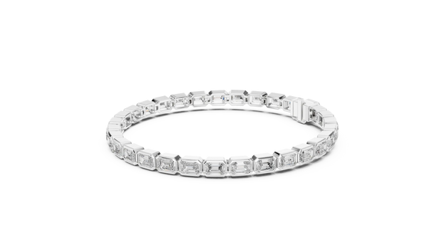Front-view: Emerald Cut Diamond Ring with Channel Setting in 14k White Gold - Lab Grown - Driona Jewels