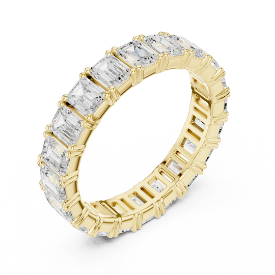 Band Detail: Emerald Cut Diamond Ring with Channel Setting in 14k Yellow Gold - Lab Grown - Driona Jewels