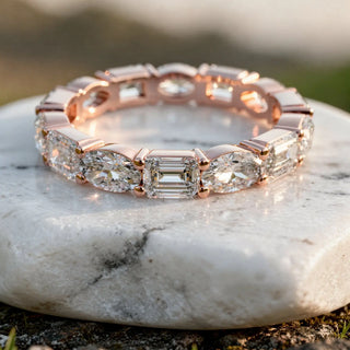 Close-up: Emerald Cut Diamond Eternity Band with Eternity Setting in 14k Rose Gold - Lab Grown - Driona Jewels