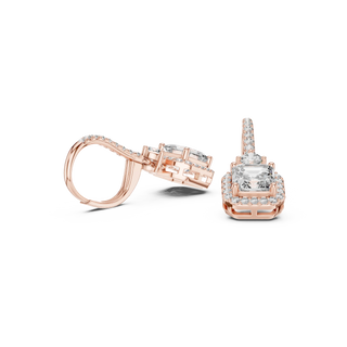 Three-quarter-view: Emerald Cut Diamond Ring with Halo Setting in 14k Rose Gold - Lab Grown - Driona Jewels
