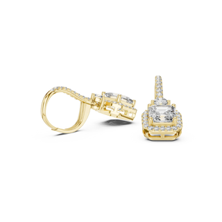 Three-quarter-view: Emerald Cut Diamond Ring with Halo Setting in 14k Yellow Gold - Lab Grown - Driona Jewels