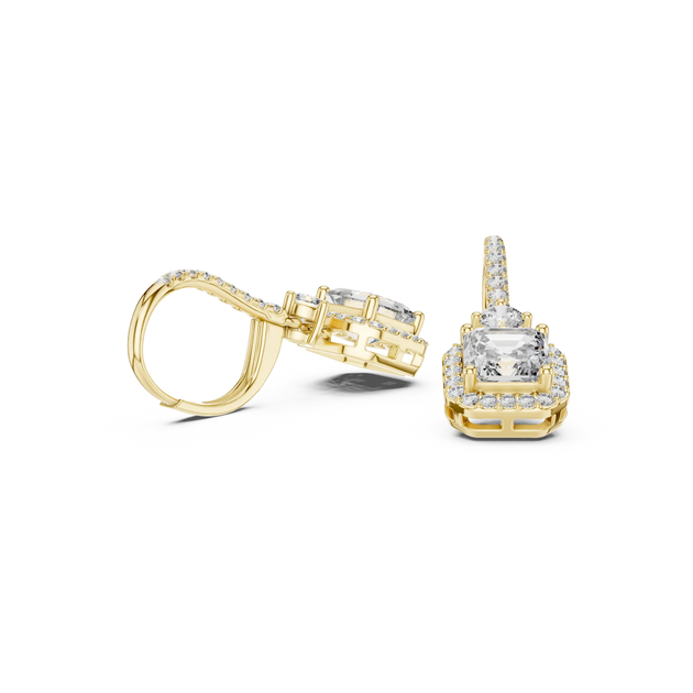 Three-quarter-view: Emerald Cut Diamond Ring with Halo Setting in 14k Yellow Gold - Lab Grown - Driona Jewels