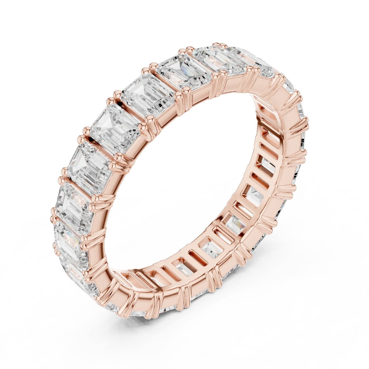 Band Detail: Emerald Cut Diamond Ring with Pave Setting in 14k Rose Gold - Lab Grown - Driona Jewels