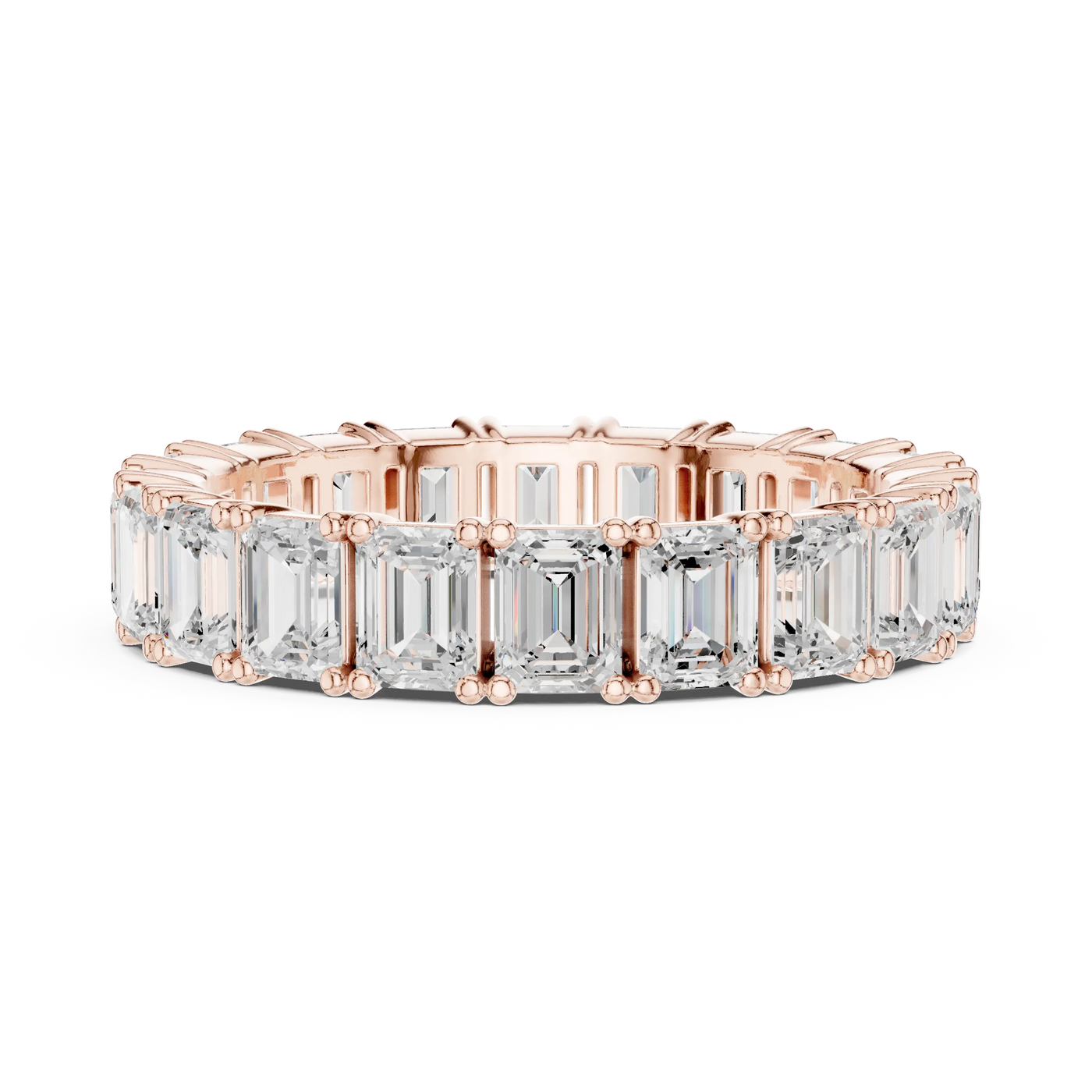 Front-View: Emerald Cut Diamond Ring with Pave Setting in 14k Rose Gold - Lab Grown - Driona Jewels