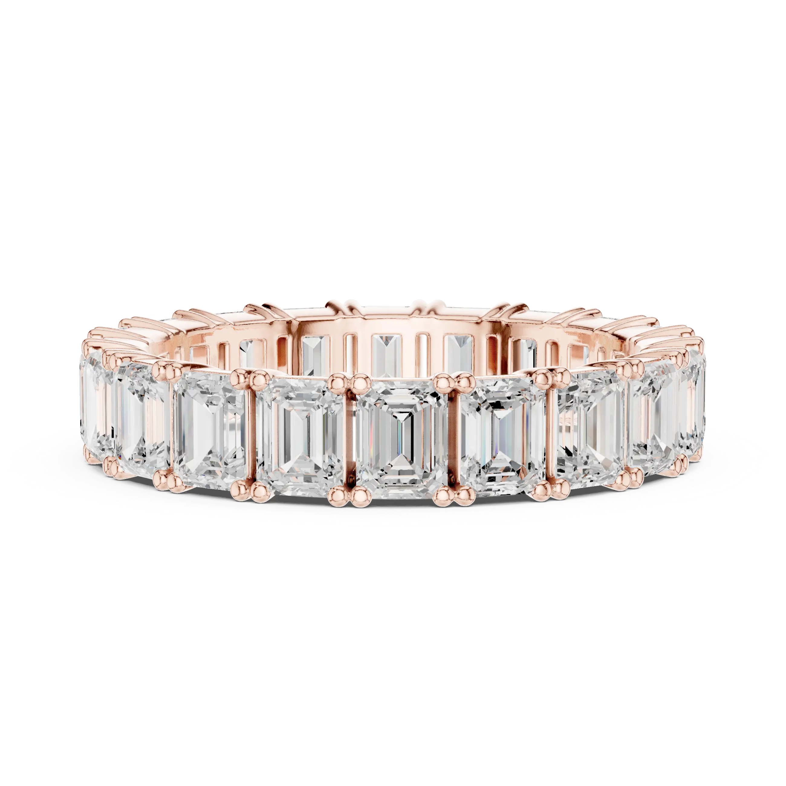 Front-View: Emerald Cut Diamond Ring with Pave Setting in 14k Rose Gold - Lab Grown - Driona Jewels
