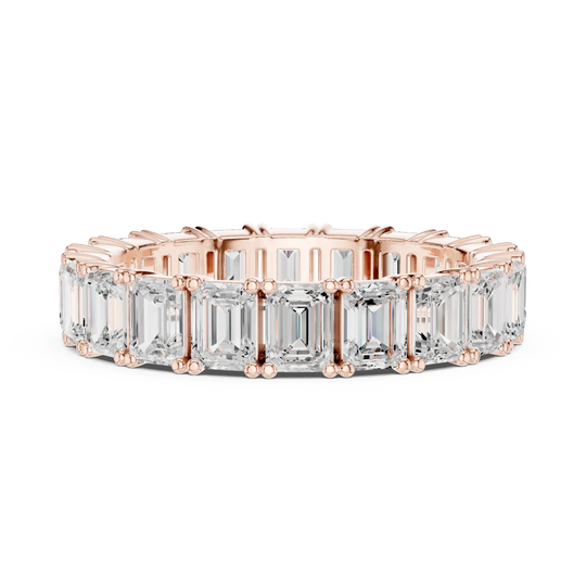 Front-View: Emerald Cut Diamond Ring with Pave Setting in 14k Rose Gold - Lab Grown - Driona Jewels