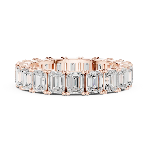 Front-View: Emerald Cut Diamond Ring with Pave Setting in 14k Rose Gold - Lab Grown - Driona Jewels