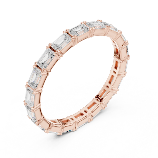 Three-quarter-view: Emerald Cut Diamond Ring with Pave Setting in 14k Rose Gold - Lab Grown - Driona Jewels