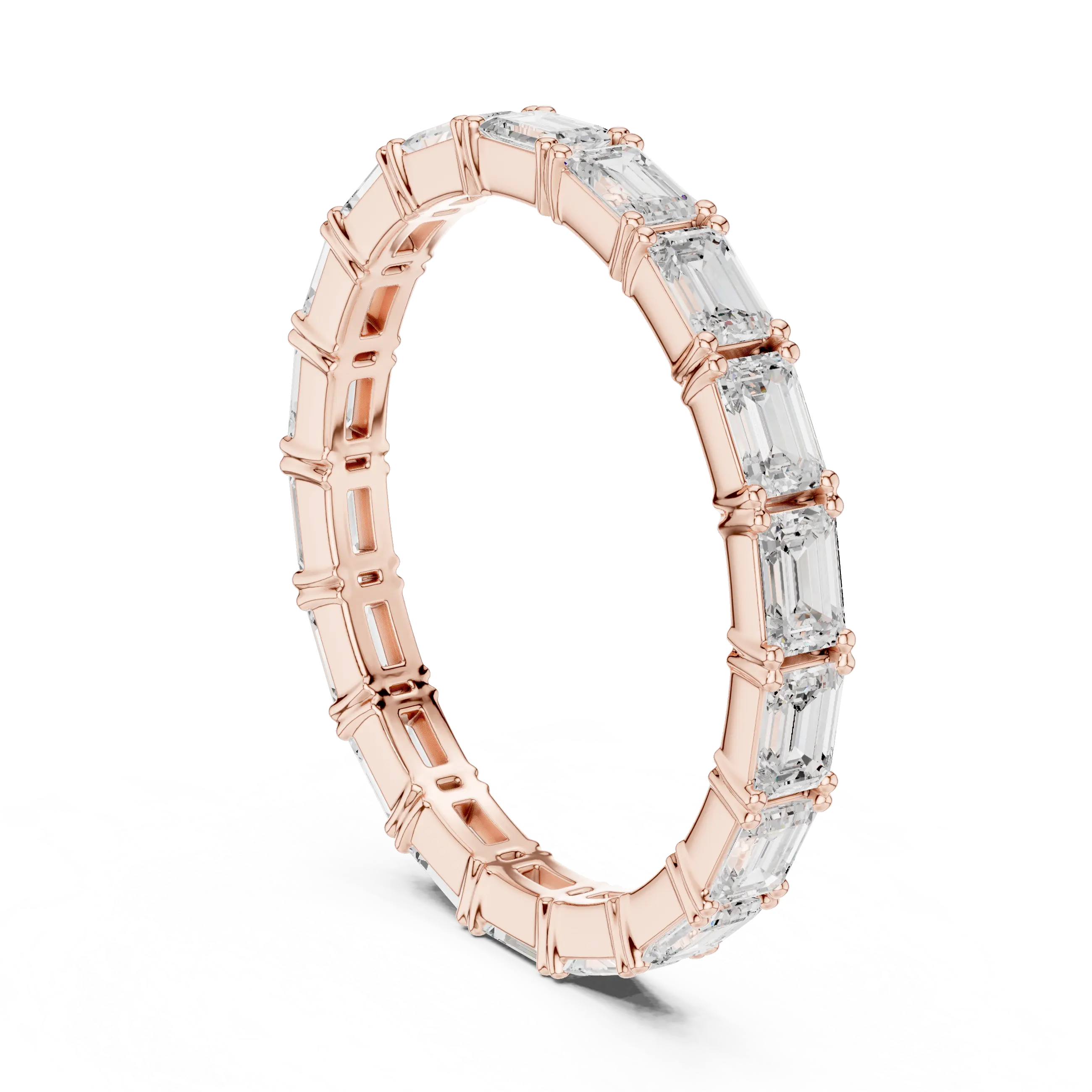 Three-quarter-view: Emerald Cut Diamond Ring with Pave Setting in 14k Rose Gold - Lab Grown - Driona Jewels