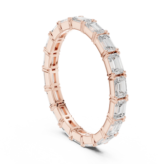 Three-quarter-view: Emerald Cut Diamond Ring with Pave Setting in 14k Rose Gold - Lab Grown - Driona Jewels