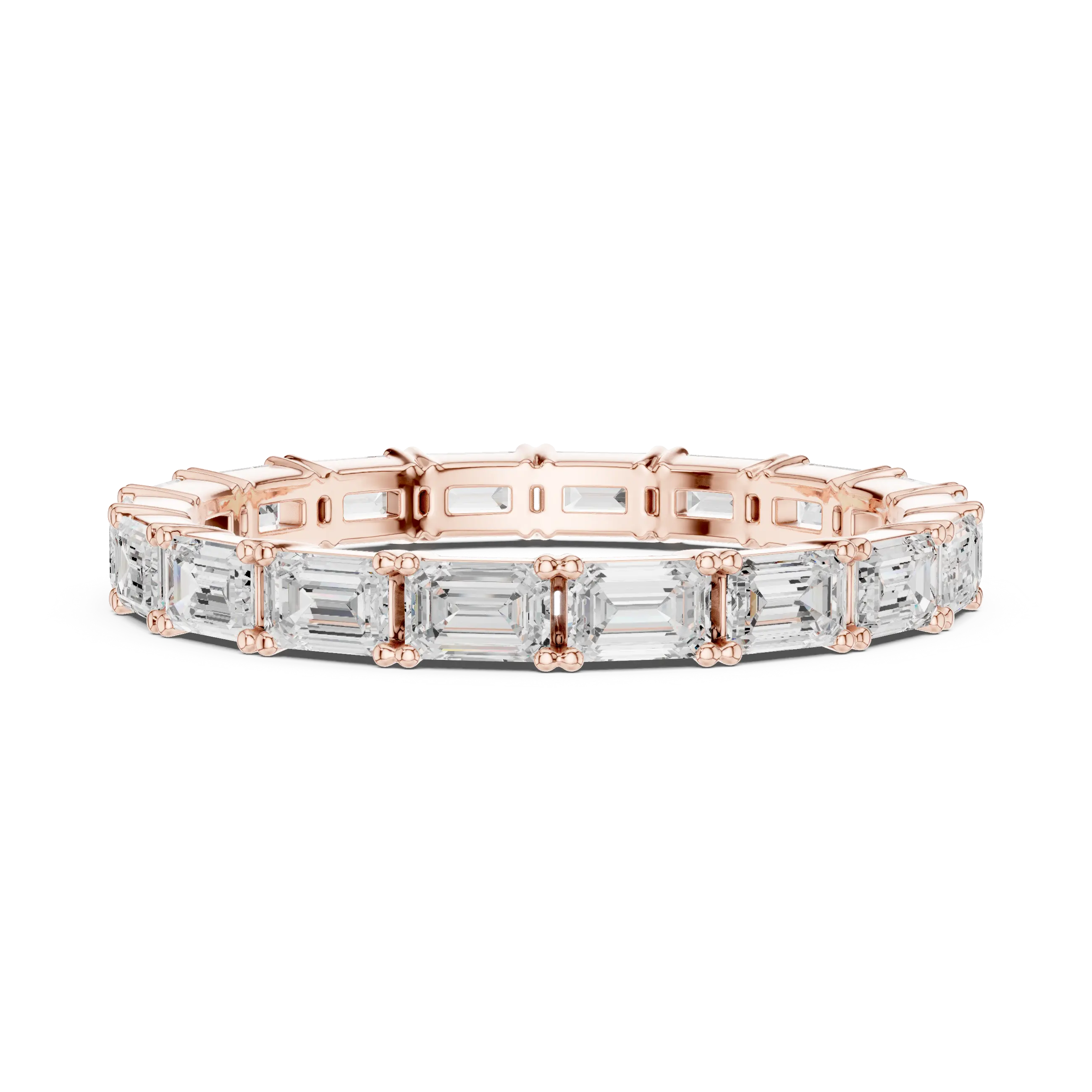 Top View: Emerald Cut Diamond Ring with Pave Setting in 14k Rose Gold - Lab Grown - Driona Jewels