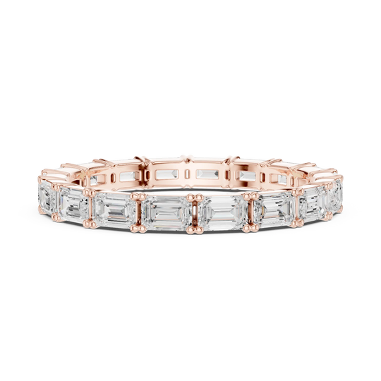 Top View: Emerald Cut Diamond Ring with Pave Setting in 14k Rose Gold - Lab Grown - Driona Jewels