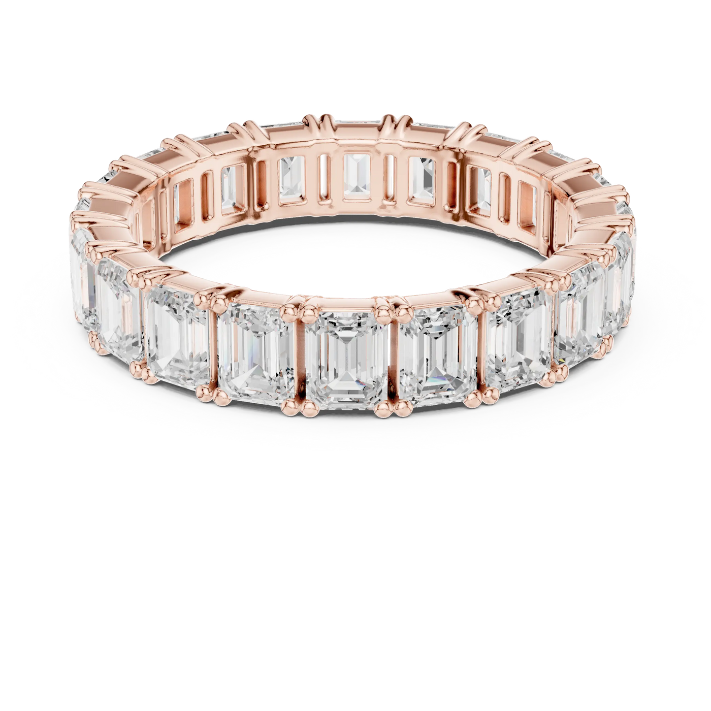 Top View: Emerald Cut Diamond Ring with Pave Setting in 14k Rose Gold - Lab Grown - Driona Jewels
