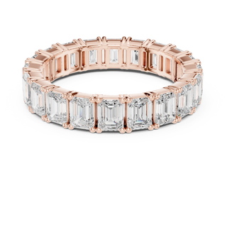 Top View: Emerald Cut Diamond Ring with Pave Setting in 14k Rose Gold - Lab Grown - Driona Jewels