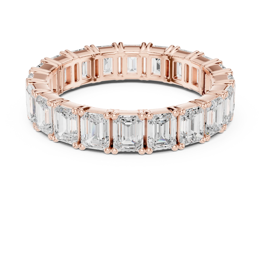 Top View: Emerald Cut Diamond Ring with Pave Setting in 14k Rose Gold - Lab Grown - Driona Jewels