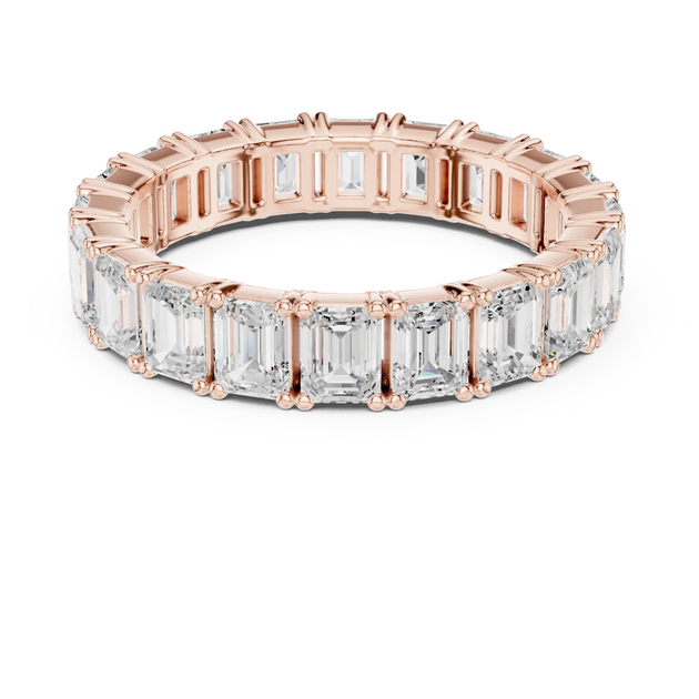 Top View: Emerald Cut Diamond Ring with Pave Setting in 14k Rose Gold - Lab Grown - Driona Jewels