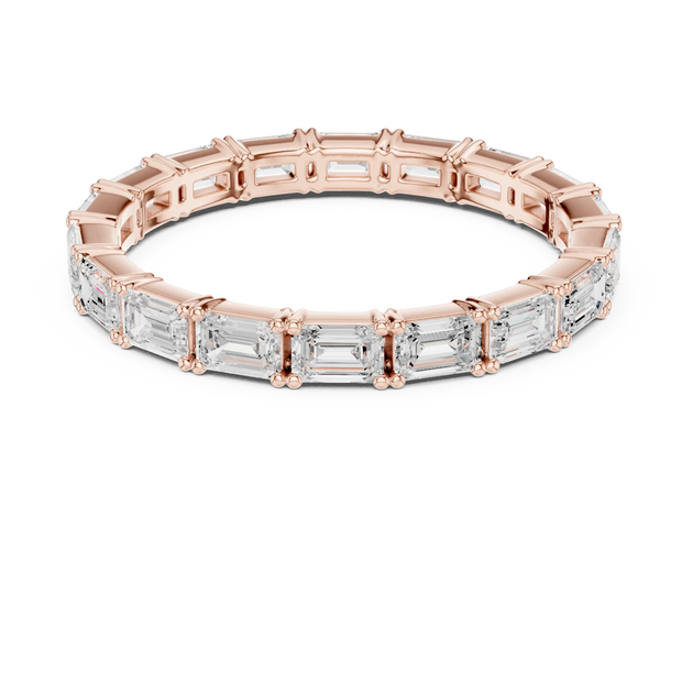 Top View: Emerald Cut Diamond Ring with Pave Setting in 14k Rose Gold - Lab Grown - Driona Jewels