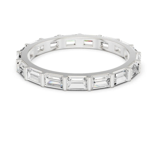 Front View: Emerald Cut Diamond Ring with Pave Setting in 14k White Gold - Lab Grown - Driona Jewels