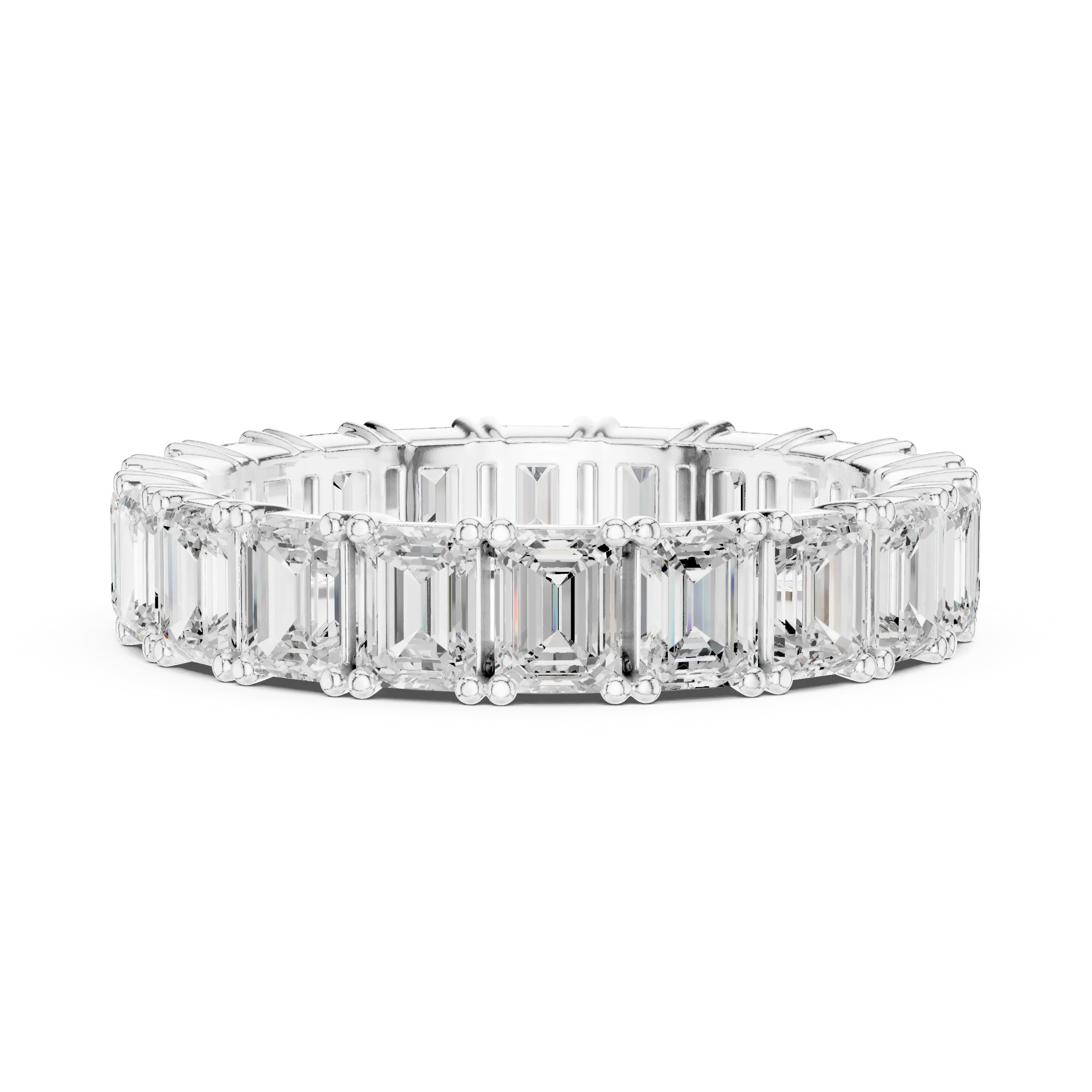 Front-View: Emerald Cut Diamond Ring with Pave Setting in 14k White Gold - Lab Grown - Driona Jewels