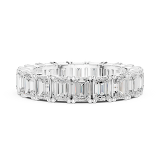 Front-View: Emerald Cut Diamond Ring with Pave Setting in 14k White Gold - Lab Grown - Driona Jewels