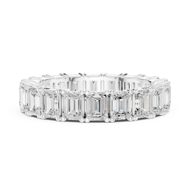 Front-View: Emerald Cut Diamond Ring with Pave Setting in 14k White Gold - Lab Grown - Driona Jewels