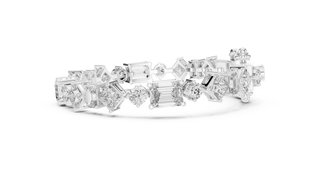 Three-quarter-view: Emerald Cut Diamond Ring with Pave Setting in 14k White Gold - Lab Grown - Driona Jewels