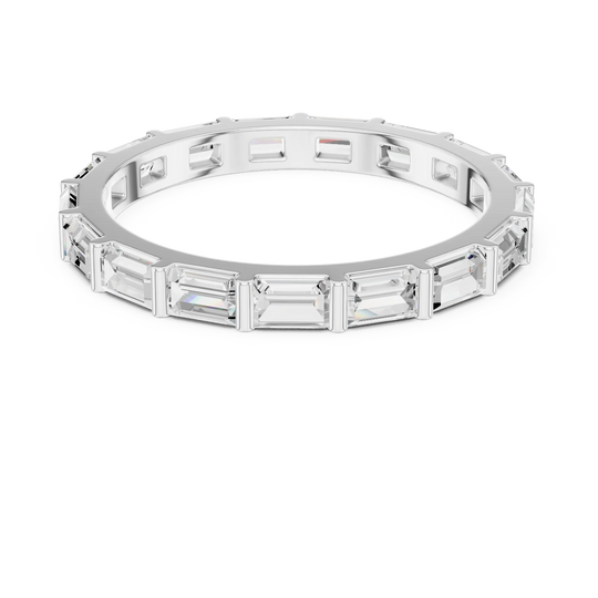 Top View: Emerald Cut Diamond Ring with Pave Setting in 14k White Gold - Lab Grown - Driona Jewels