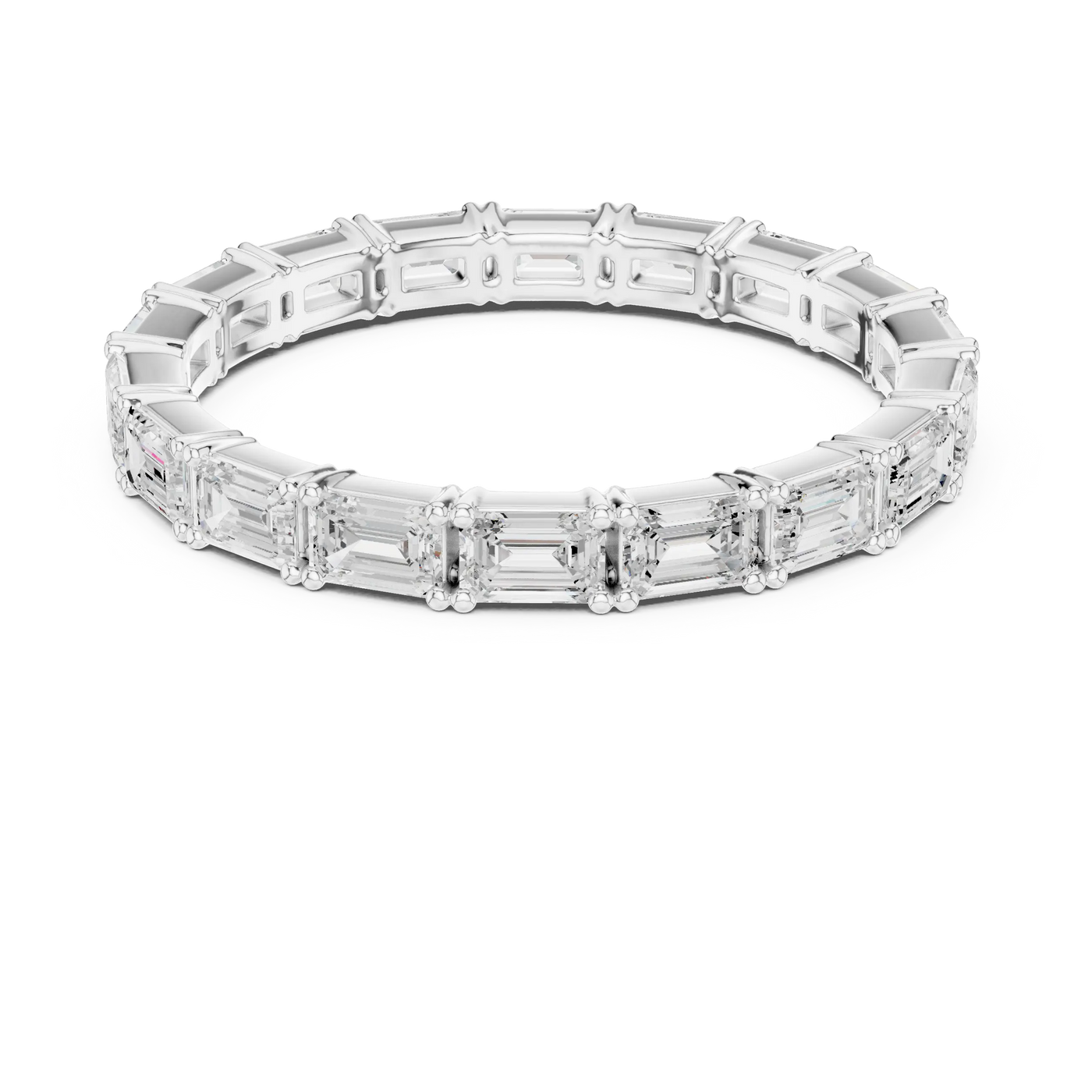 Top View: Emerald Cut Diamond Ring with Pave Setting in 14k White Gold - Lab Grown - Driona Jewels