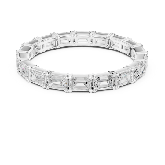Top View: Emerald Cut Diamond Ring with Pave Setting in 14k White Gold - Lab Grown - Driona Jewels