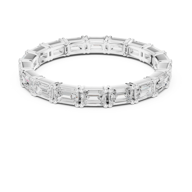 Top View: Emerald Cut Diamond Ring with Pave Setting in 14k White Gold - Lab Grown - Driona Jewels