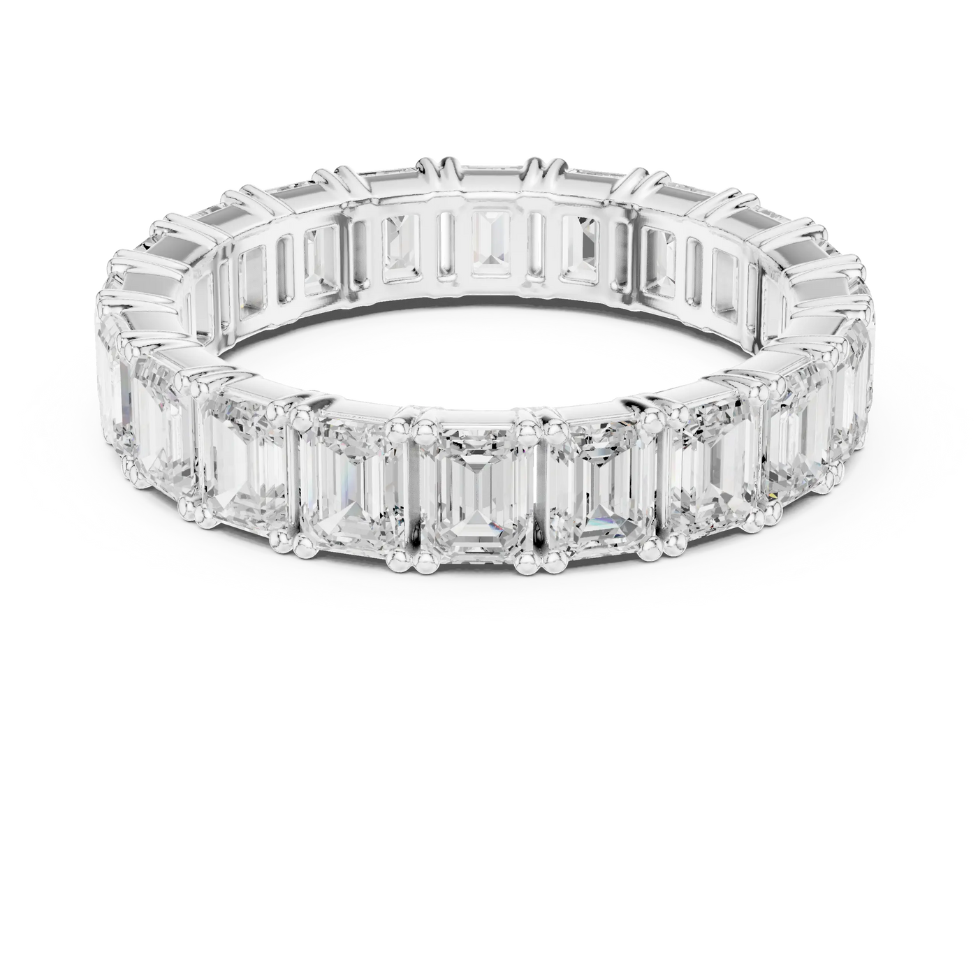 Top View: Emerald Cut Diamond Ring with Pave Setting in 14k White Gold - Lab Grown - Driona Jewels