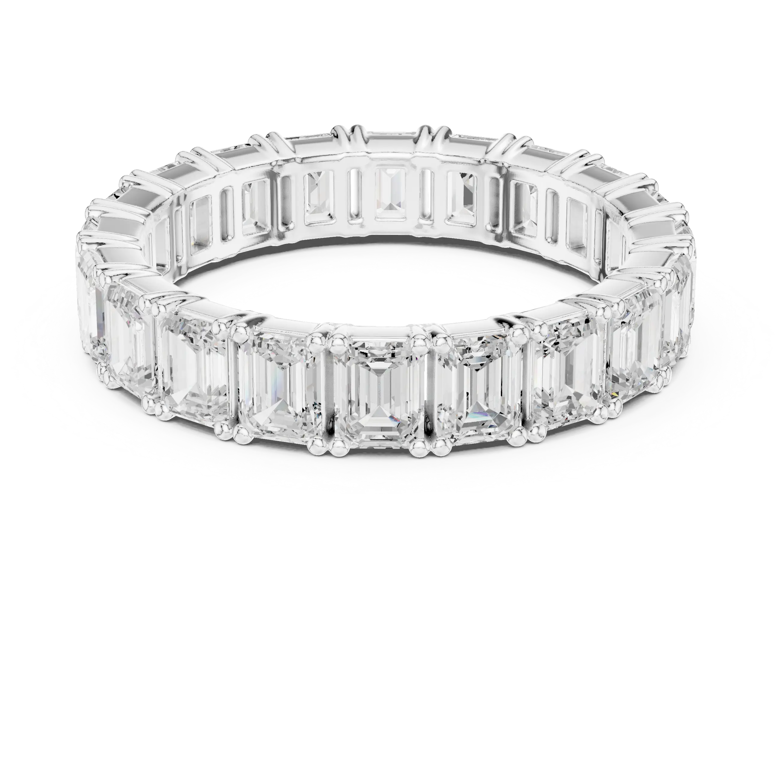 Top View: Emerald Cut Diamond Ring with Pave Setting in 14k White Gold - Lab Grown - Driona Jewels