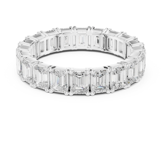Top View: Emerald Cut Diamond Ring with Pave Setting in 14k White Gold - Lab Grown - Driona Jewels