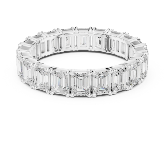Top View: Emerald Cut Diamond Ring with Pave Setting in 14k White Gold - Lab Grown - Driona Jewels