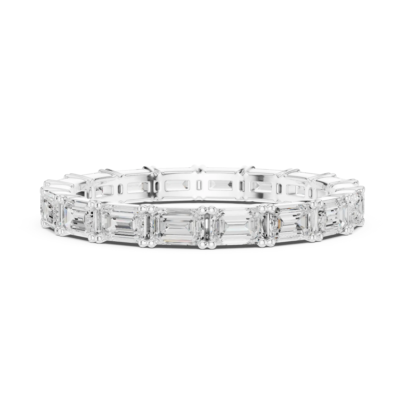 Top View: Emerald Cut Diamond Ring with Pave Setting in 14k White Gold - Lab Grown - Driona Jewels