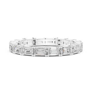 Top View: Emerald Cut Diamond Ring with Pave Setting in 14k White Gold - Lab Grown - Driona Jewels