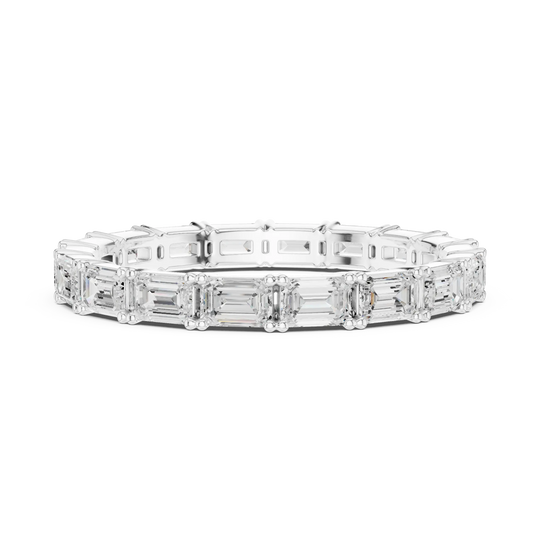Top View: Emerald Cut Diamond Ring with Pave Setting in 14k White Gold - Lab Grown - Driona Jewels