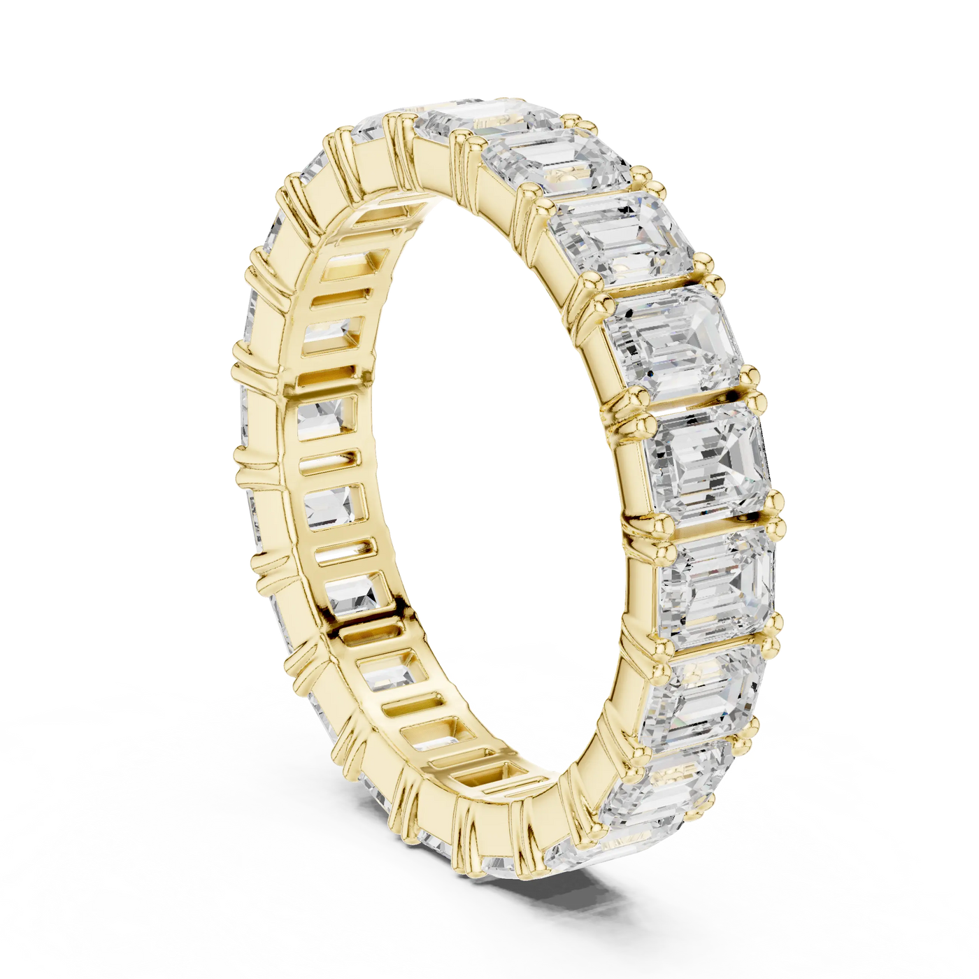 Band-Detail: Emerald Cut Diamond Ring with Pave Setting in 14k Yellow Gold - Lab Grown - Driona Jewels