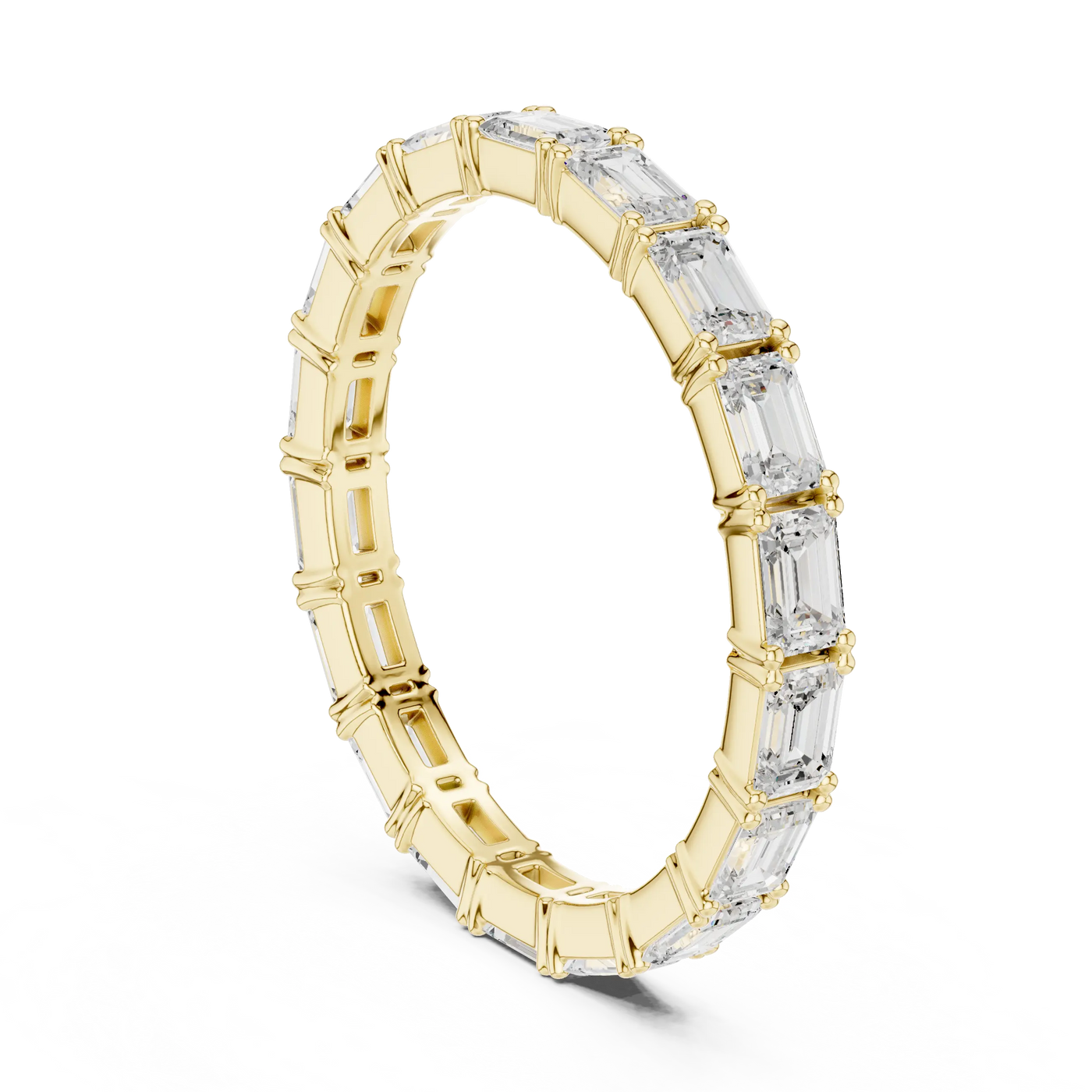 Band Detail: Emerald Cut Diamond Ring with Pave Setting in 14k Yellow Gold - Lab Grown - Driona Jewels