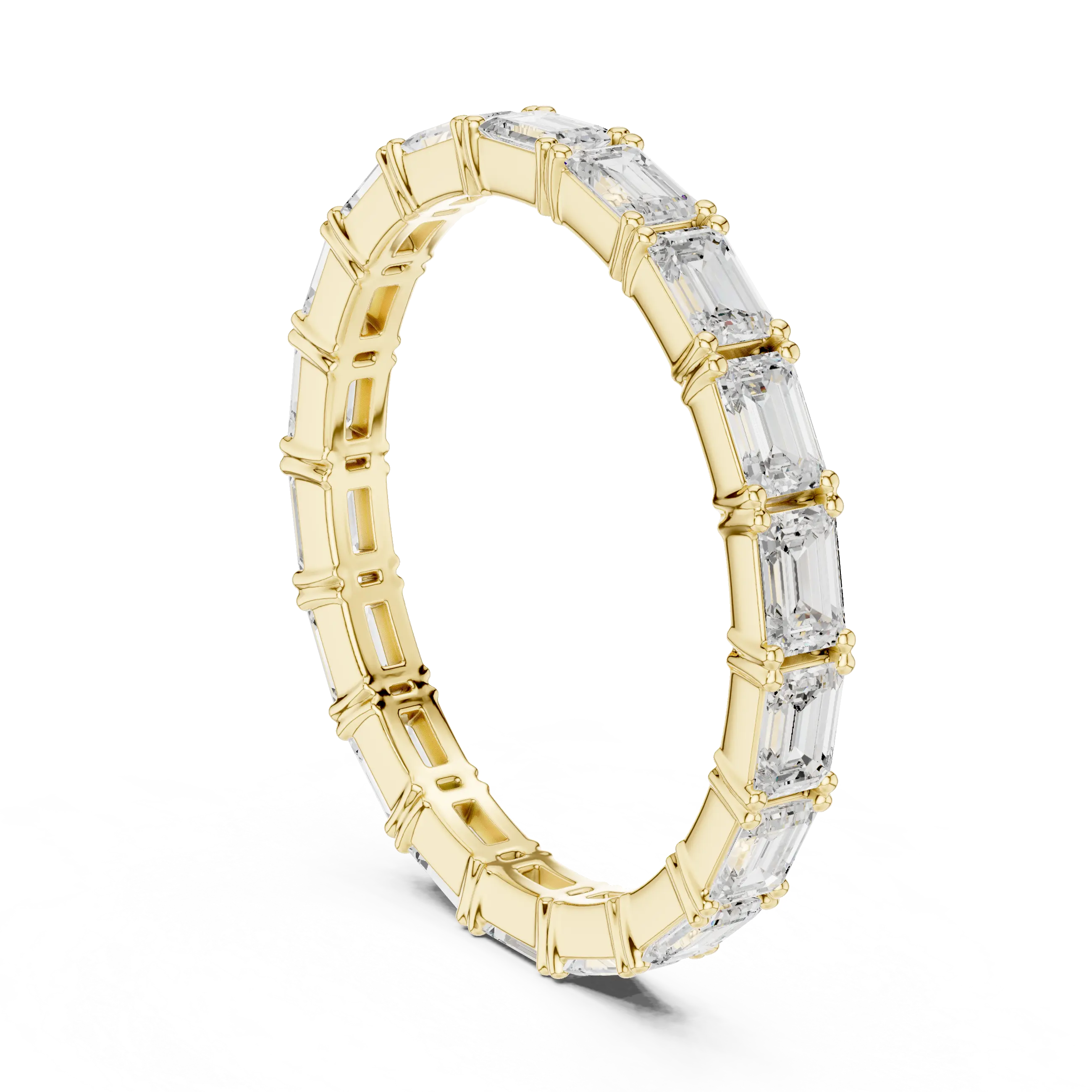 Band Detail: Emerald Cut Diamond Ring with Pave Setting in 14k Yellow Gold - Lab Grown - Driona Jewels