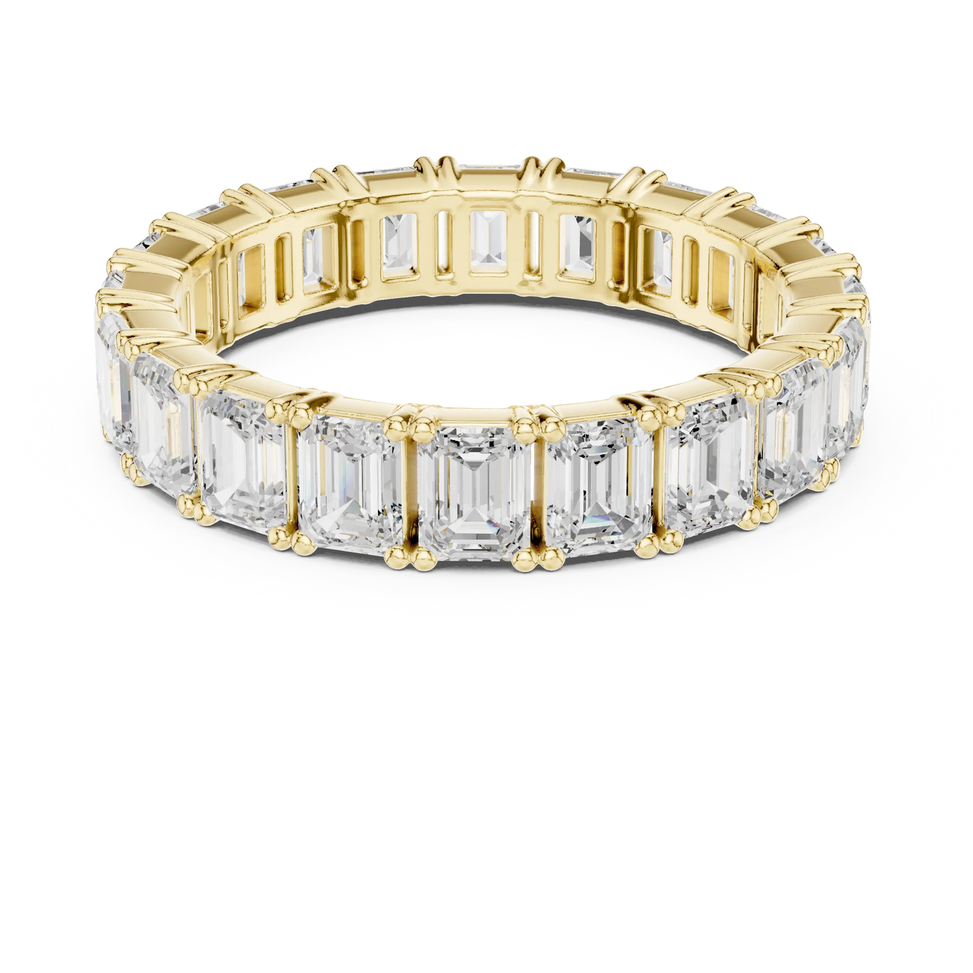 Flat-Lay: Emerald Cut Diamond Ring with Pave Setting in 14k Yellow Gold - Lab Grown - Driona Jewels