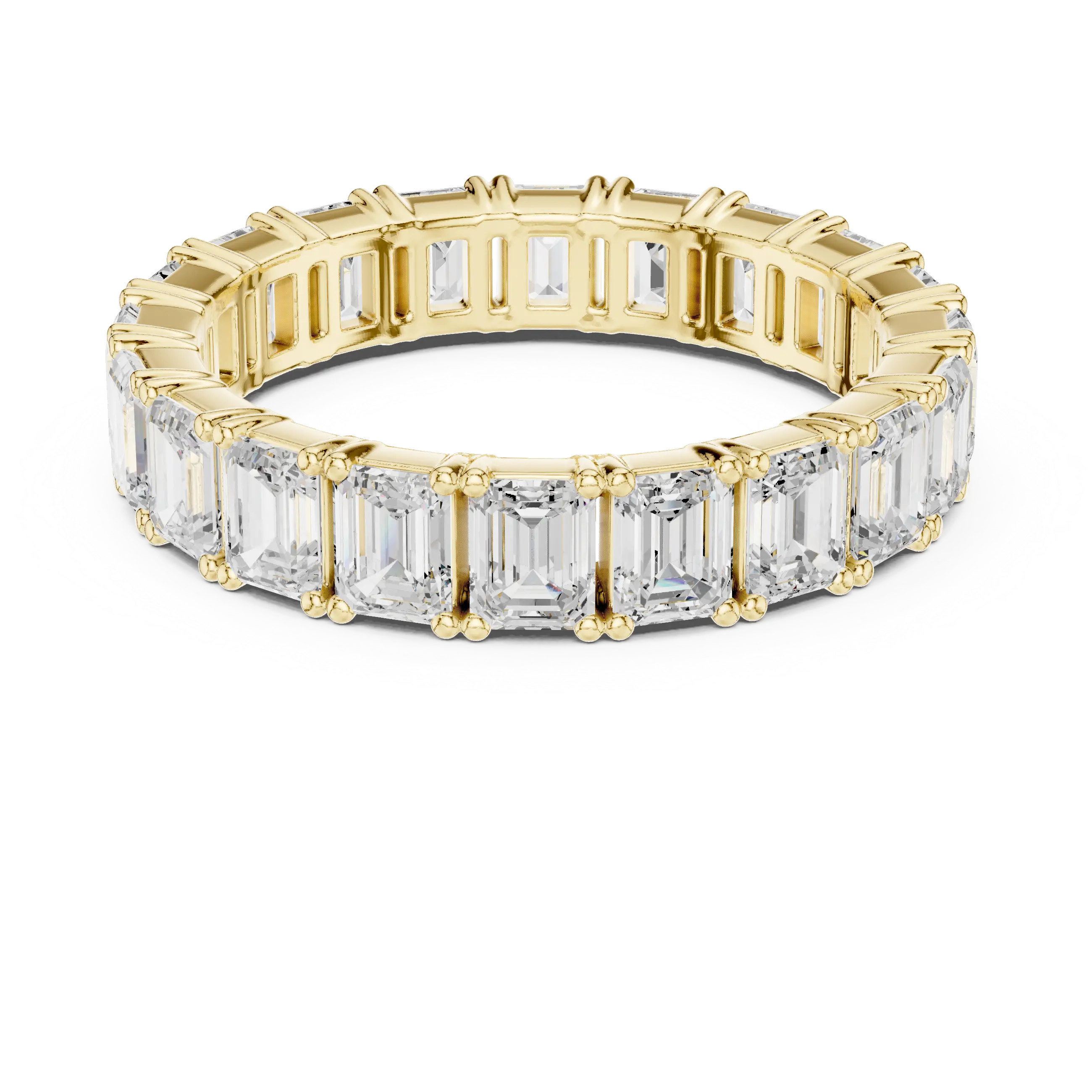 Flat-Lay: Emerald Cut Diamond Ring with Pave Setting in 14k Yellow Gold - Lab Grown - Driona Jewels