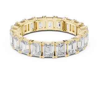 Flat-Lay: Emerald Cut Diamond Ring with Pave Setting in 14k Yellow Gold - Lab Grown - Driona Jewels