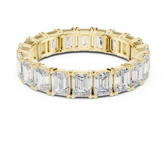 Flat-Lay: Emerald Cut Diamond Ring with Pave Setting in 14k Yellow Gold - Lab Grown - Driona Jewels
